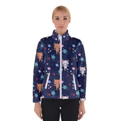 Cute Astronaut Cat With Star Galaxy Elements Seamless Pattern Women s Bomber Jacket