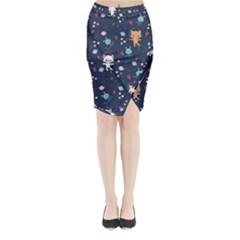 Cute Astronaut Cat With Star Galaxy Elements Seamless Pattern Midi Wrap Pencil Skirt by Wegoenart