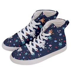 Cute Astronaut Cat With Star Galaxy Elements Seamless Pattern Women s Hi-top Skate Sneakers by Wegoenart