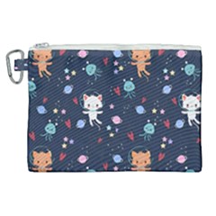 Cute Astronaut Cat With Star Galaxy Elements Seamless Pattern Canvas Cosmetic Bag (xl) by Wegoenart