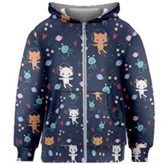 Cute Astronaut Cat With Star Galaxy Elements Seamless Pattern Kids  Zipper Hoodie Without Drawstring