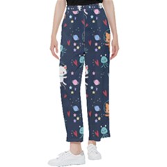 Cute Astronaut Cat With Star Galaxy Elements Seamless Pattern Women s Pants  by Wegoenart