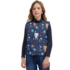 Cute Astronaut Cat With Star Galaxy Elements Seamless Pattern Kid s Short Button Up Puffer Vest	