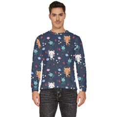 Cute Astronaut Cat With Star Galaxy Elements Seamless Pattern Men s Fleece Sweatshirt