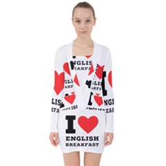 I Love English Breakfast  V-neck Bodycon Long Sleeve Dress by ilovewhateva