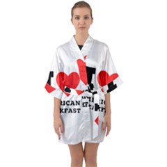 I Love American Breakfast Half Sleeve Satin Kimono  by ilovewhateva