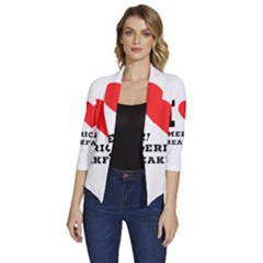 I Love American Breakfast Women s Draped Front 3/4 Sleeve Shawl Collar Jacket by ilovewhateva