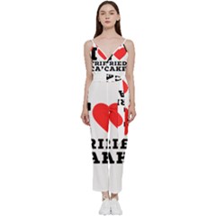 I Love Fried Cake  V-neck Spaghetti Strap Tie Front Jumpsuit by ilovewhateva