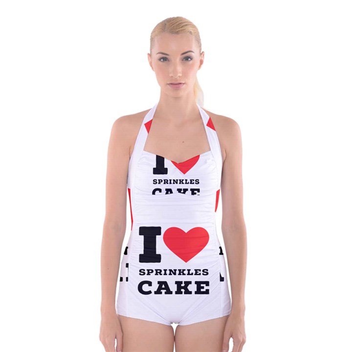 I love sprinkles cake Boyleg Halter Swimsuit 