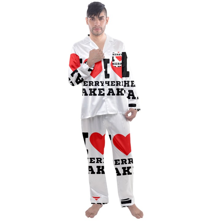 I love cherry cake Men s Long Sleeve Satin Pajamas Set