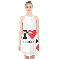 I Love Cruller Halter Collar Waist Tie Chiffon Dress by ilovewhateva