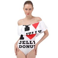 I Love Jelly Donut Off Shoulder Velour Bodysuit  by ilovewhateva