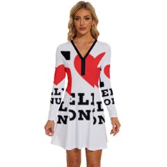 I Love Jelly Donut Long Sleeve Deep V Mini Dress  by ilovewhateva