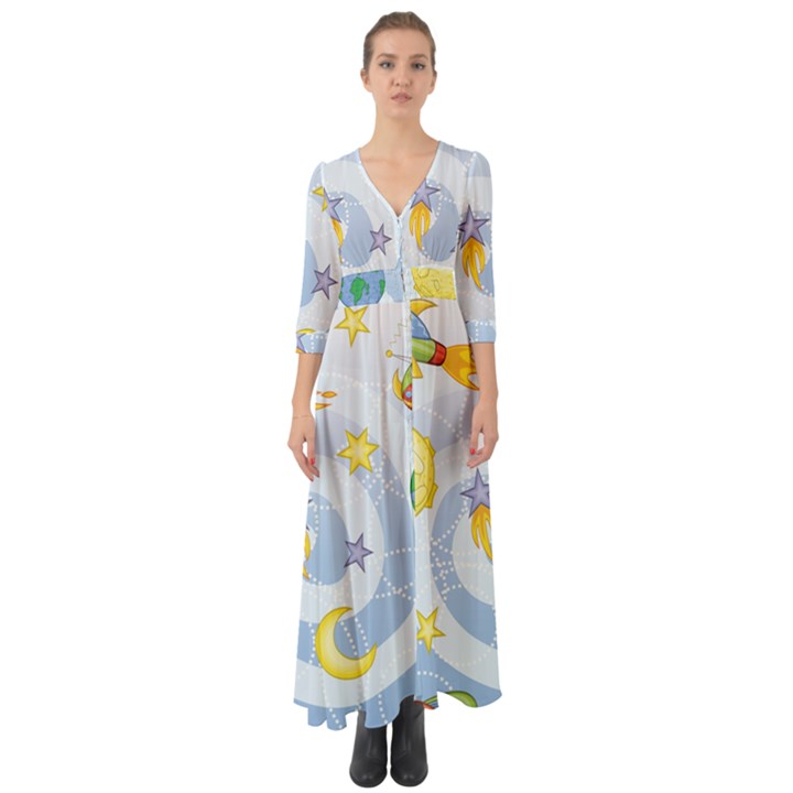 Science Fiction Outer Space Button Up Boho Maxi Dress