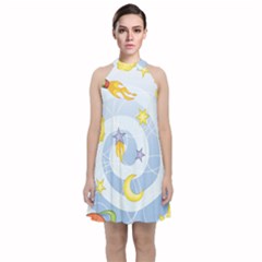 Science Fiction Outer Space Velvet Halter Neckline Dress 