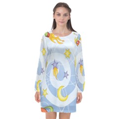 Science Fiction Outer Space Long Sleeve Chiffon Shift Dress  by Ndabl3x