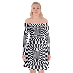 Optical Illusion Chessboard Tunnel Off Shoulder Skater Dress