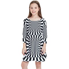 Optical Illusion Chessboard Tunnel Kids  Quarter Sleeve Skater Dress