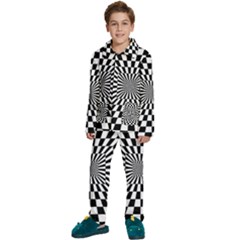 Optical Illusion Chessboard Tunnel Kids  Long Sleeve Velvet Pajamas Set by Ndabl3x