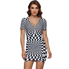 Optical Illusion Chessboard Tunnel Low Cut Cap Sleeve Mini Dress by Ndabl3x