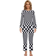 Optical Illusion Chessboard Tunnel Womens  Long Sleeve Lightweight Pajamas Set by Ndabl3x