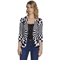 Optical Illusion Chessboard Tunnel Women s One-button 3/4 Sleeve Short Jacket by Ndabl3x