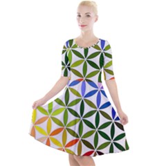 Mandala Rainbow Colorful Quarter Sleeve A-line Dress by Ndabl3x