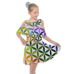 Mandala Rainbow Colorful Kids  Shoulder Cutout Chiffon Dress by Ndabl3x