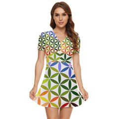 Mandala Rainbow Colorful V-neck High Waist Chiffon Mini Dress by Ndabl3x