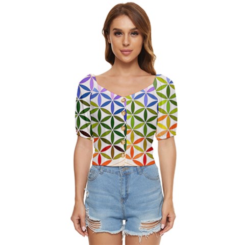 Mandala Rainbow Colorful Button Up Blouse by Ndabl3x