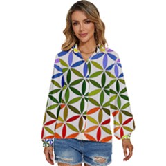 Mandala Rainbow Colorful Women s Long Sleeve Button Up Shirt