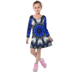 Kaleidoscope Abstract Round Kids  Long Sleeve Velvet Dress by Ndabl3x