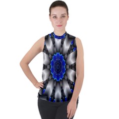 Kaleidoscope Abstract Round Mock Neck Chiffon Sleeveless Top by Ndabl3x