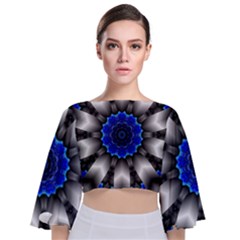 Kaleidoscope Abstract Round Tie Back Butterfly Sleeve Chiffon Top by Ndabl3x