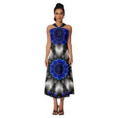 Kaleidoscope Abstract Round Sleeveless Cross Front Cocktail Midi Chiffon Dress by Ndabl3x