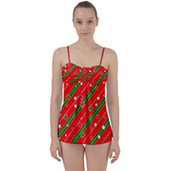 Christmas Paper Star Texture Babydoll Tankini Set