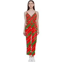 Christmas Paper Star Texture V-neck Spaghetti Strap Tie Front Jumpsuit by Ndabl3x