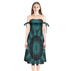 Ornament District Turquoise Shoulder Tie Bardot Midi Dress by Ndabl3x