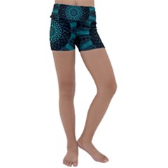 Ornament District Turquoise Kids  Lightweight Velour Yoga Shorts by Ndabl3x