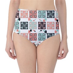 Mint Black Coral Heart Paisley Classic High-waist Bikini Bottoms by Ndabl3x