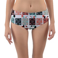 Mint Black Coral Heart Paisley Reversible Mid-waist Bikini Bottoms by Ndabl3x