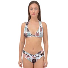 Mint Black Coral Heart Paisley Double Strap Halter Bikini Set by Ndabl3x