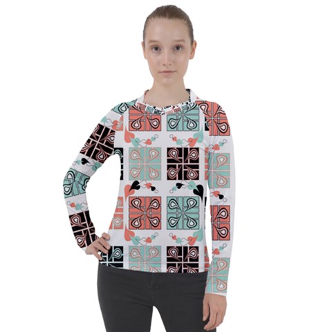 Mint Black Coral Heart Paisley Women s Pique Long Sleeve Tee by Ndabl3x