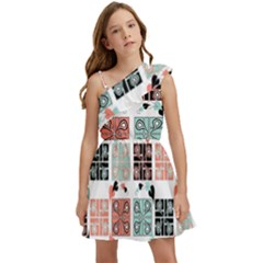 Mint Black Coral Heart Paisley Kids  One Shoulder Party Dress by Ndabl3x