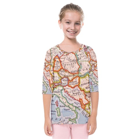 Map Europe Globe Countries States Kids  Quarter Sleeve Raglan Tee by Ndabl3x