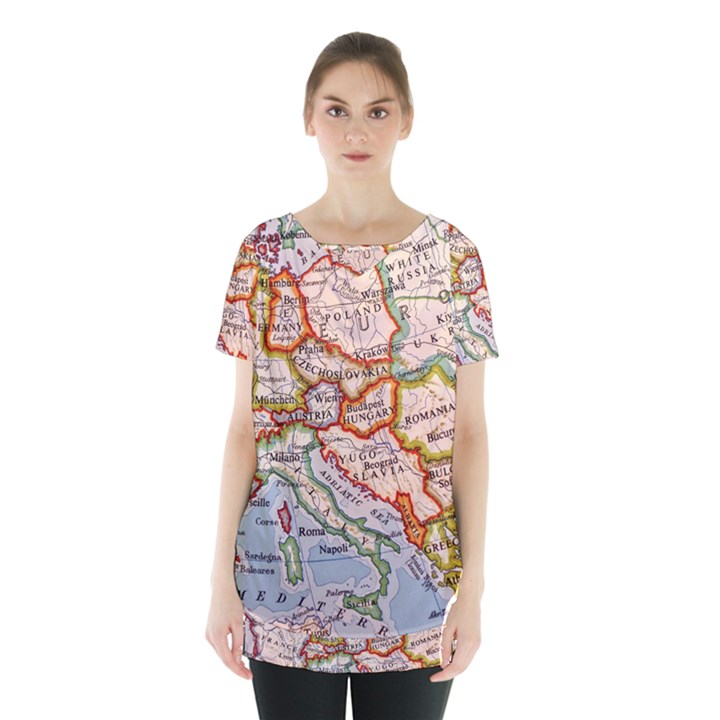 Map Europe Globe Countries States Skirt Hem Sports Top