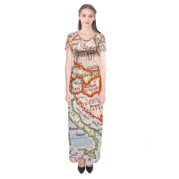 Map Europe Globe Countries States Short Sleeve Maxi Dress