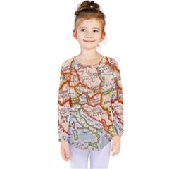 Map Europe Globe Countries States Kids  Long Sleeve Tee