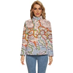 Map Europe Globe Countries States Women s Puffer Bubble Jacket Coat by Ndabl3x