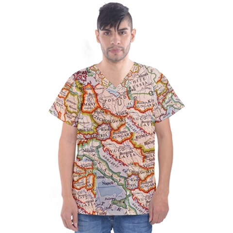 Map Europe Globe Countries States Men s V-neck Scrub Top by Ndabl3x